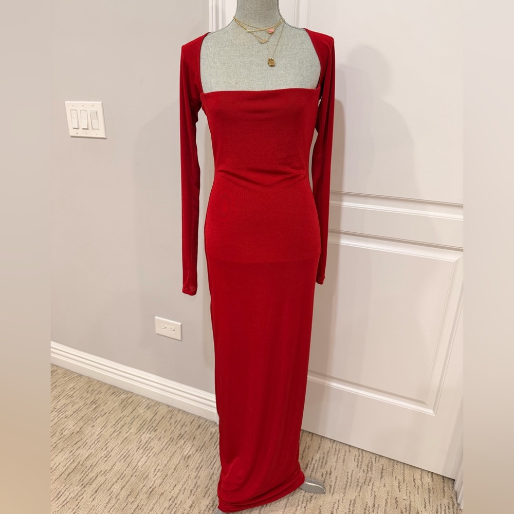 naked wardrobe Red Long Sleeve Square Neck Maxi Dress - Picture 2 of 5